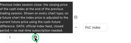 Hovering over the i icon of PsC index shows its explanation in the Basics settings